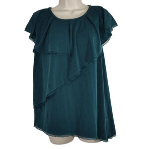Cato Teal Green Layered Top Women Size M Exposed Zipper Sleeveless Lace Trim